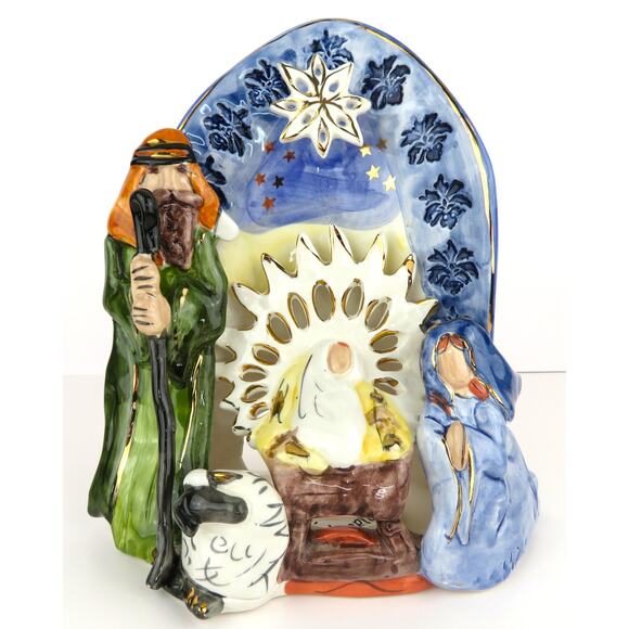 Blue Sky Clayworks Nativity T-lite Ceramic Candle Holder by Heather Goldminc - Picture 1 of 12